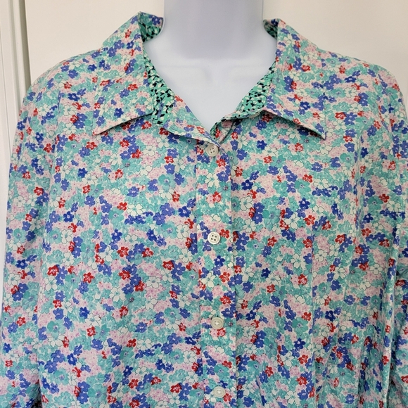 Talbots Plus Womens Ditzy Floral Button Down Shirt Flip Cuff Poolside Multi 2X - Picture 3 of 10